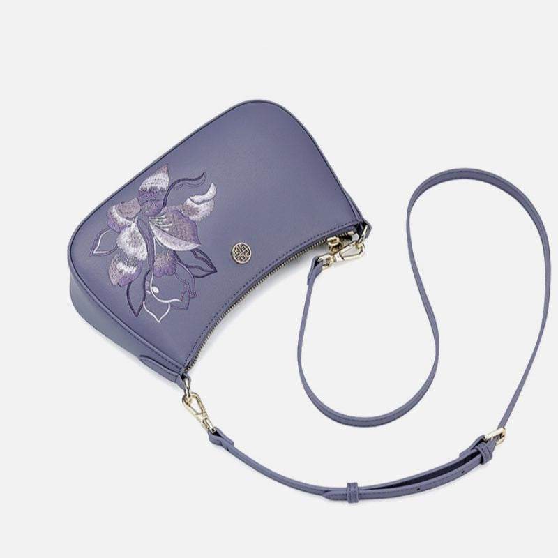 Embroidery Leather Red Shoulder Bag Peony Women's Hobo Handbag - SinoCultural -- P220212-1