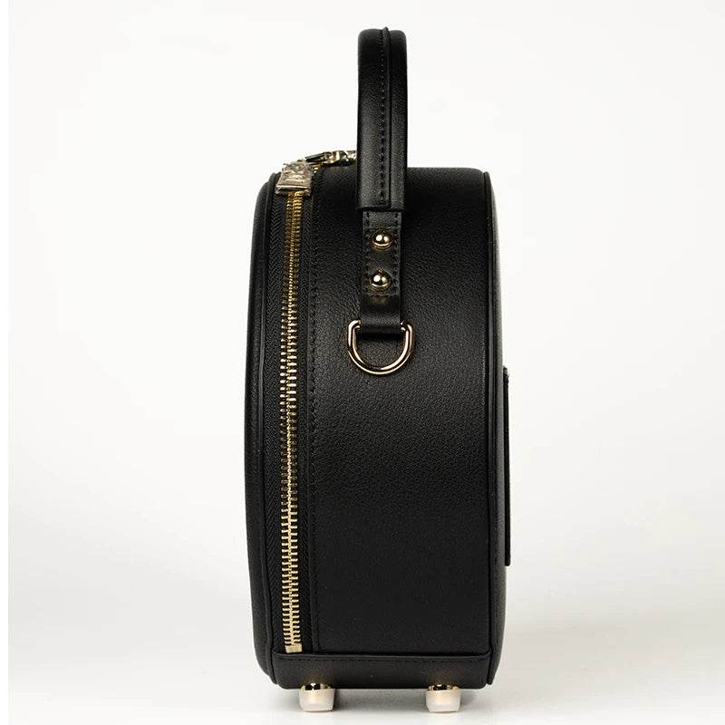 Embroidery Leather Round Handbag High Luxury Royal Gold Peony - SinoCultural -- P110171