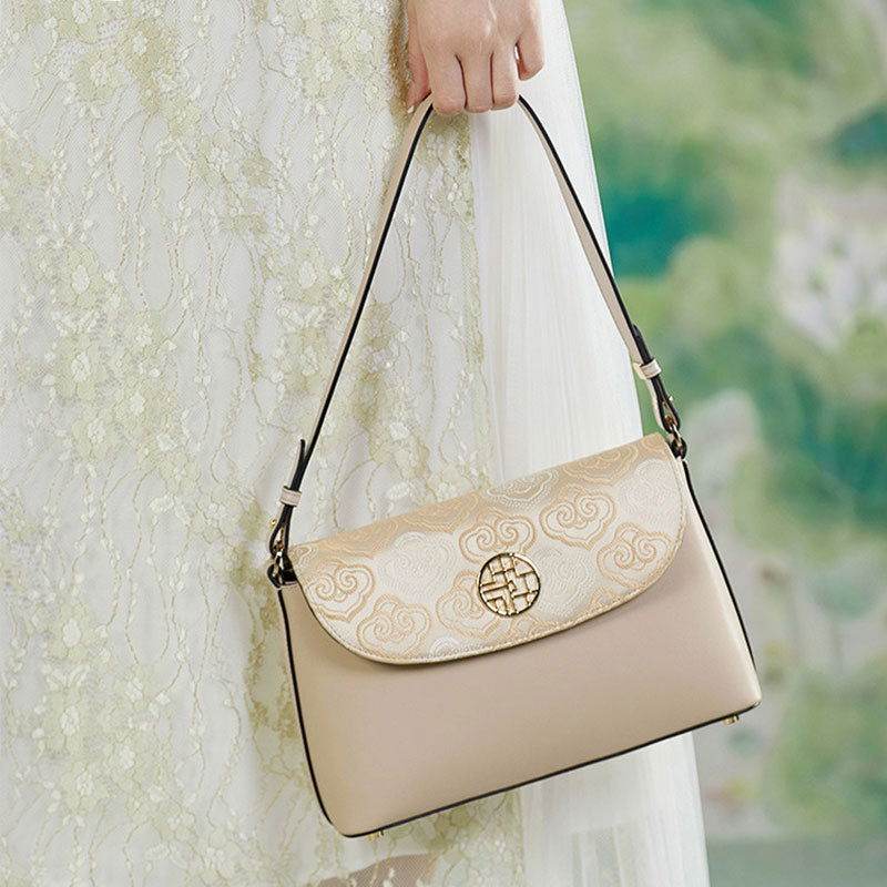Embroidery Leather Shoulder Bag Auspicious Clouds - SinoCultural -- SC1683-B2