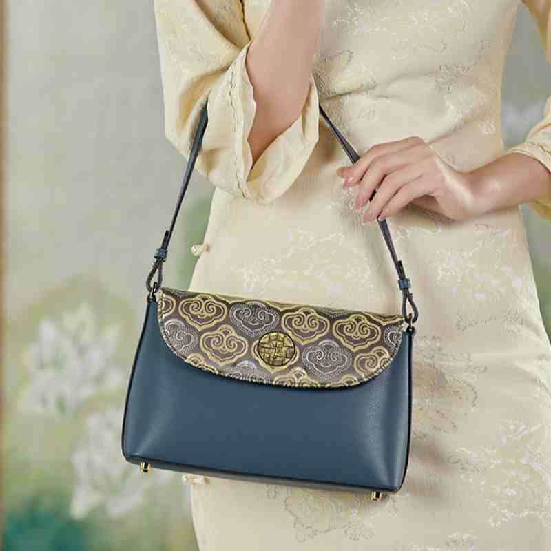 Embroidery Leather Shoulder Bag Auspicious Clouds - SinoCultural -- SC1683-B2