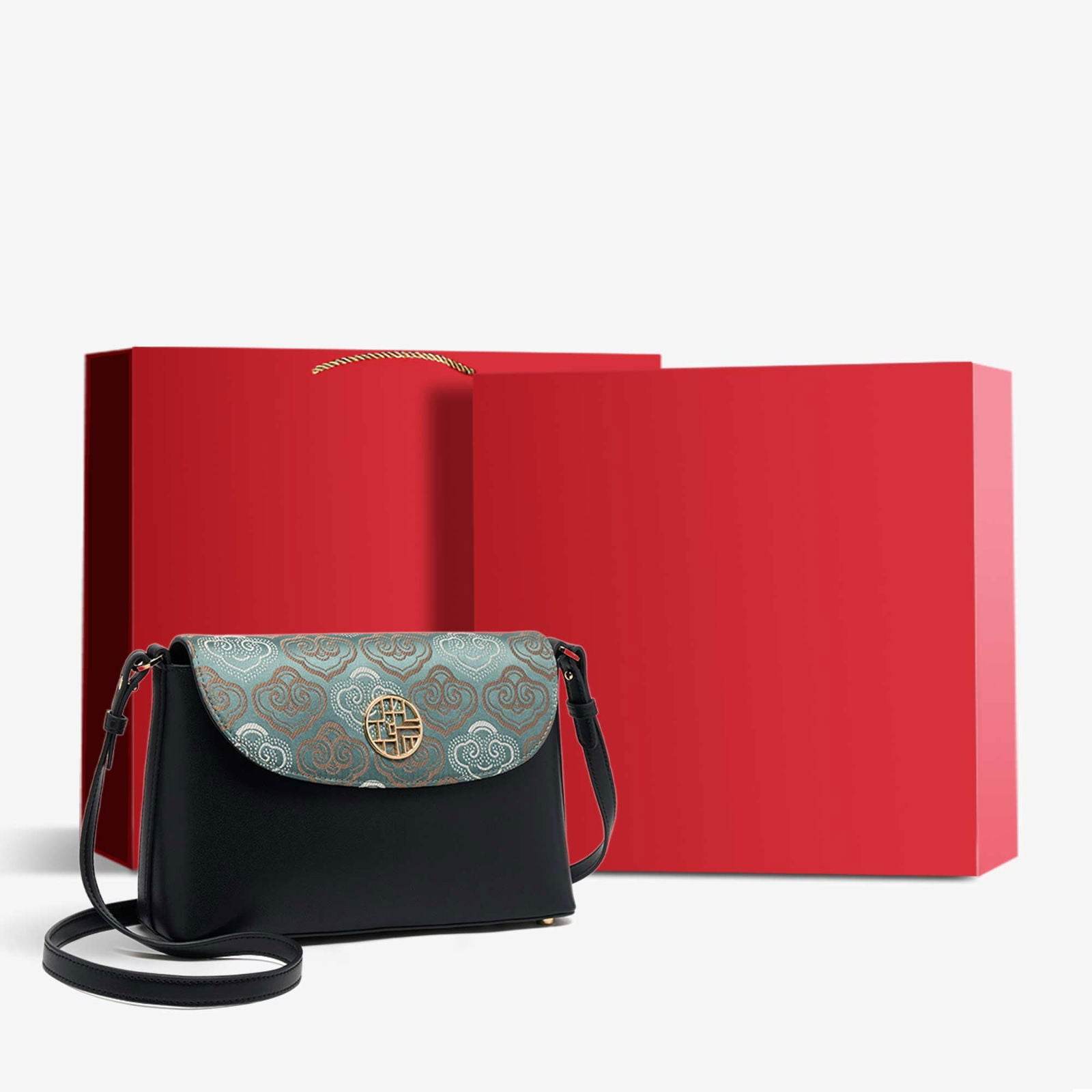 Embroidery Leather Shoulder Bag Auspicious Clouds - SinoCultural -- SC1683-B2