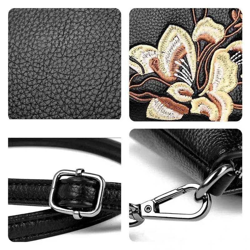 Embroidery Leather Shoulder Clutch Wallet Orchid - SinoCultural -- PWCD191-3