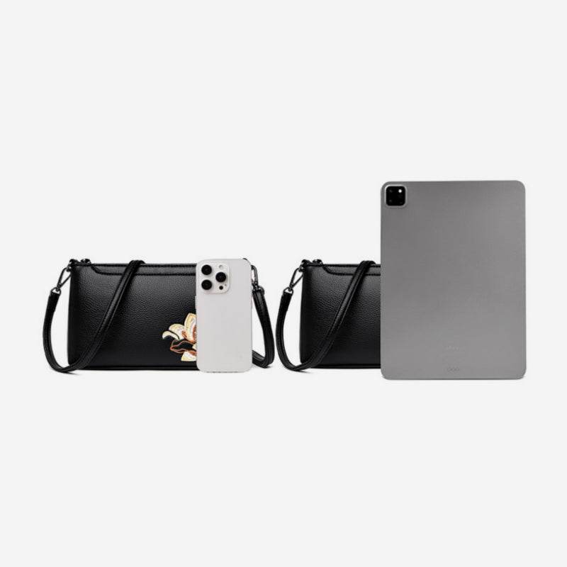 Embroidery Leather Shoulder Clutch Wallet Orchid - SinoCultural -- PWCD191-3
