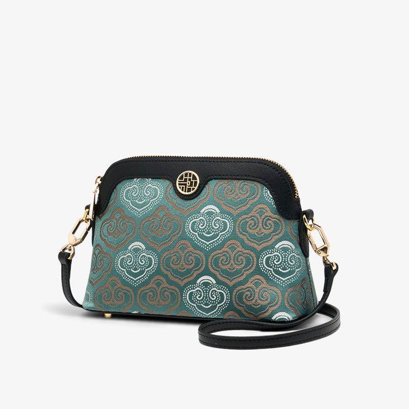 Embroidery Leather Shoulder Shell Bag Auspicious Clouds - SinoCultural -- SC1605-Q1