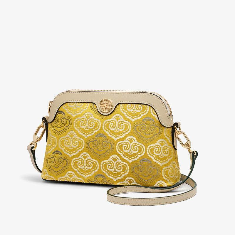 Embroidery Leather Shoulder Shell Bag Auspicious Clouds - SinoCultural -- SC1605-Q1