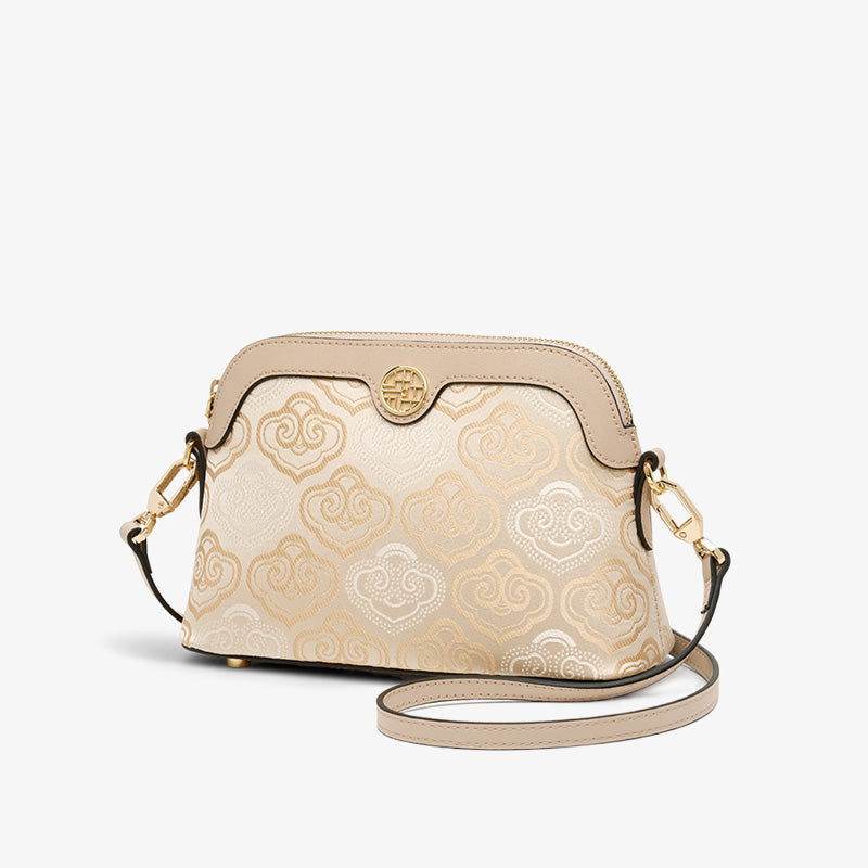 Embroidery Leather Shoulder Shell Bag Auspicious Clouds - SinoCultural -- SC1605-Q1