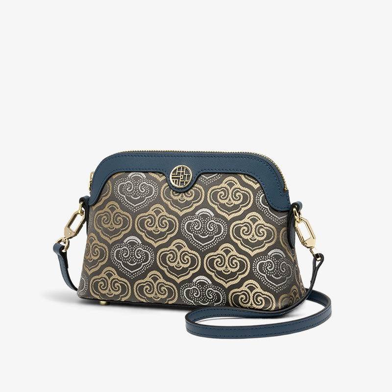 Embroidery Leather Shoulder Shell Bag Auspicious Clouds - SinoCultural -- SC1605-Q1