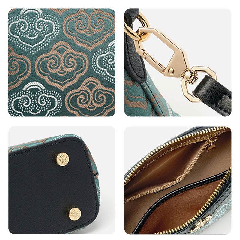 Embroidery Leather Shoulder Shell Bag Auspicious Clouds - SinoCultural -- SC1605-Q1