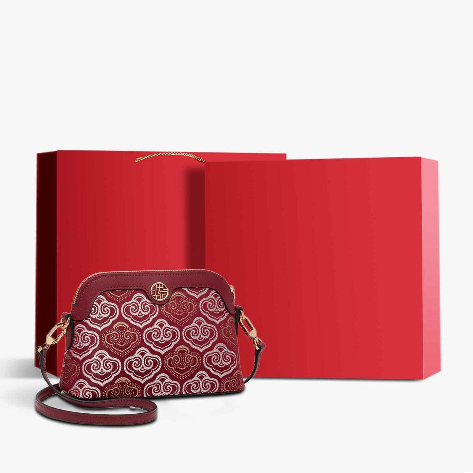 Embroidery Leather Shoulder Shell Bag Auspicious Clouds - SinoCultural -- SC1605-Q1