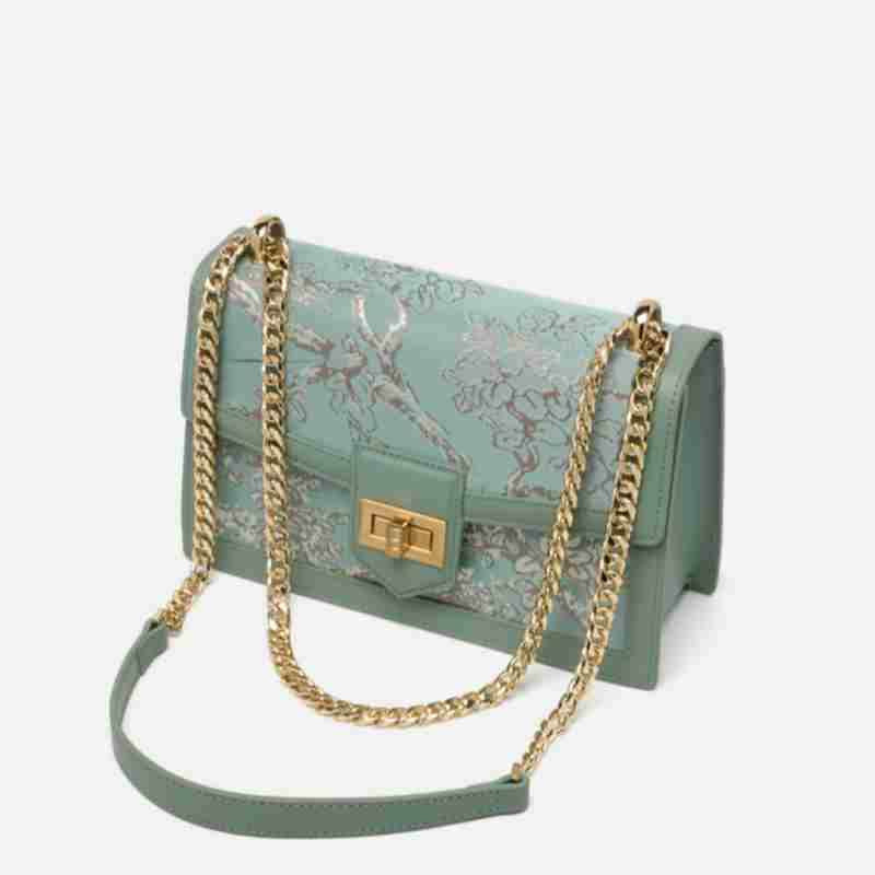 Embroidery Leather Shoulder Square Handbag Sacred Tree - SinoCultural -- SC1629-A2