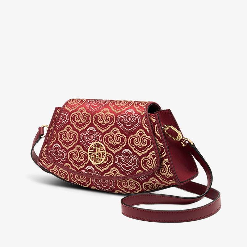 Embroidery Leather Single Shoulder Underarm Bag Auspicious Cloud - SinoCultural -- SC1688-D5 -