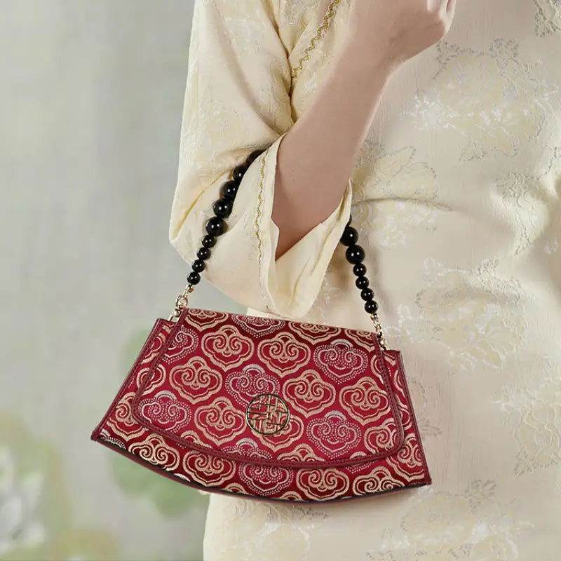 Embroidery Leather Single Shoulder Underarm Bag Auspicious Cloud - SinoCultural -- SC1688-D5 -