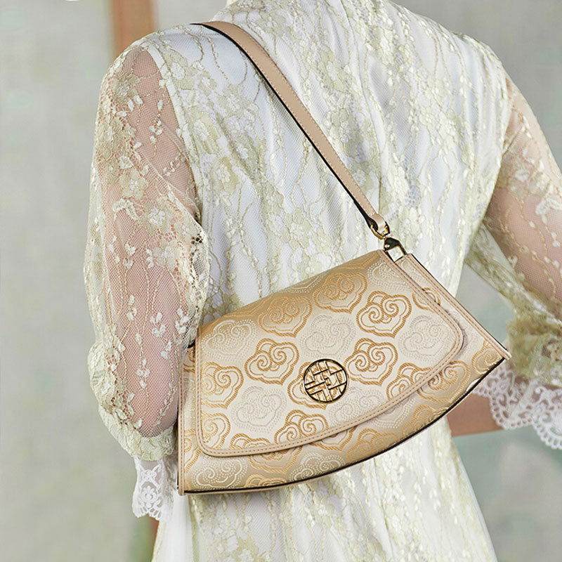 Embroidery Leather Single Shoulder Underarm Bag Auspicious Cloud - SinoCultural -- SC1688-D5 -