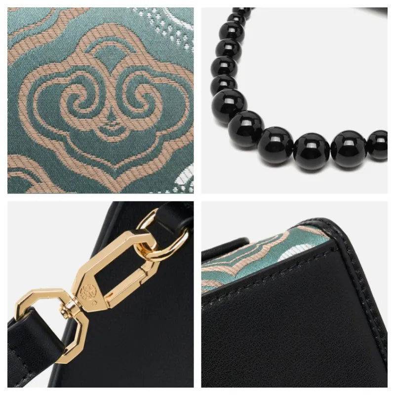 Embroidery Leather Single Shoulder Underarm Bag Auspicious Cloud - SinoCultural -- SC1688-D5 -