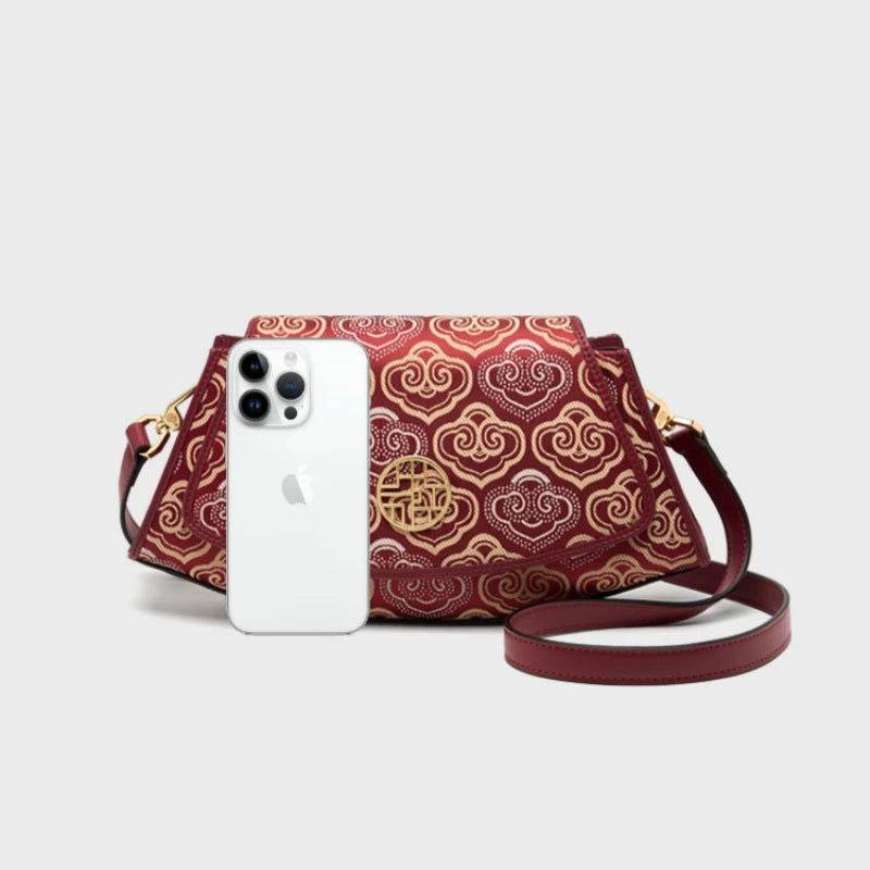 Embroidery Leather Single Shoulder Underarm Bag Auspicious Cloud - SinoCultural -- SC1688-D5 -