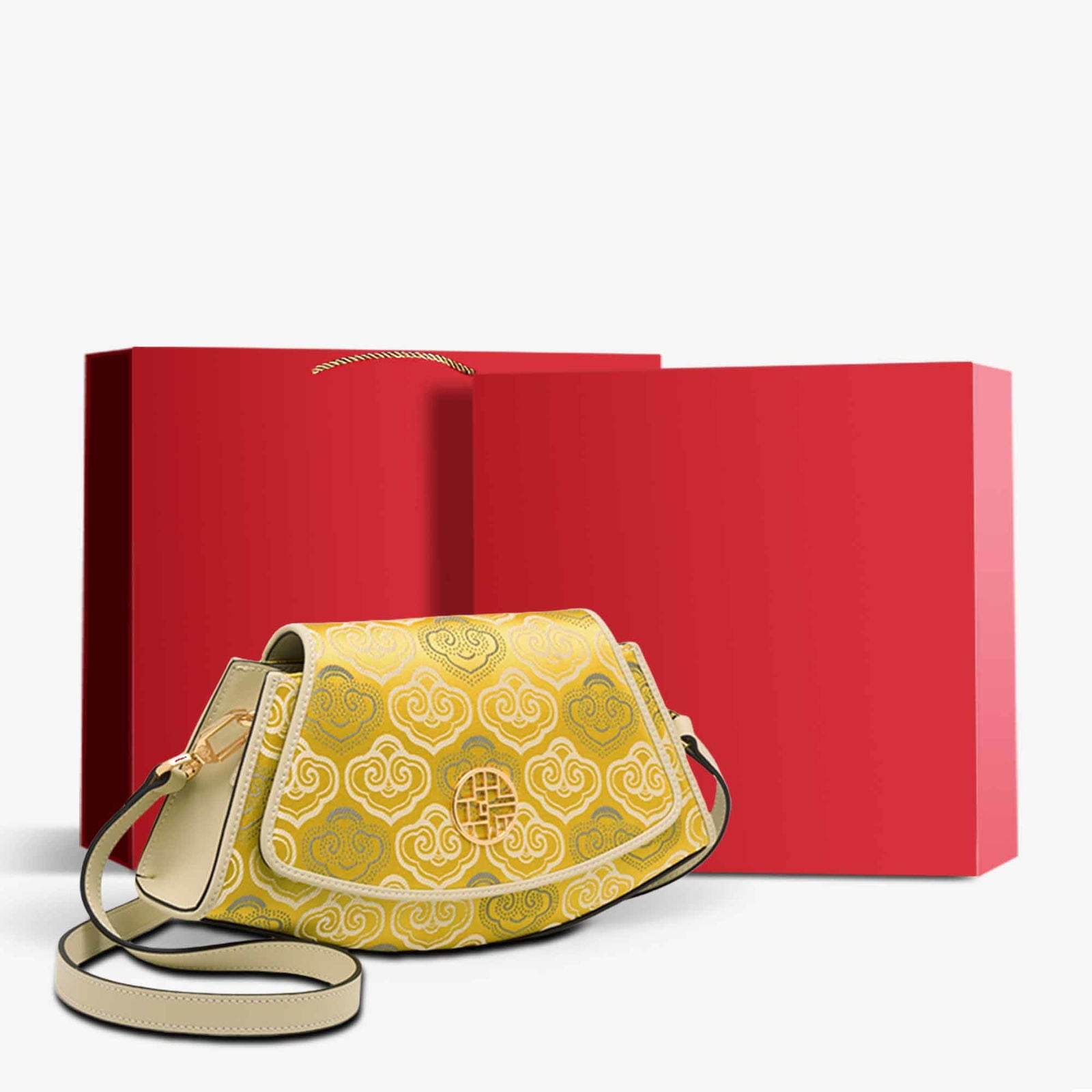 Embroidery Leather Single Shoulder Underarm Bag Auspicious Cloud - SinoCultural -- SC1688-D5 -