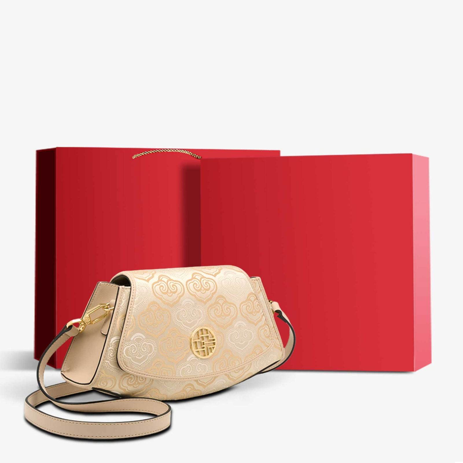 Embroidery Leather Single Shoulder Underarm Bag Auspicious Cloud - SinoCultural -- SC1688-D5 -