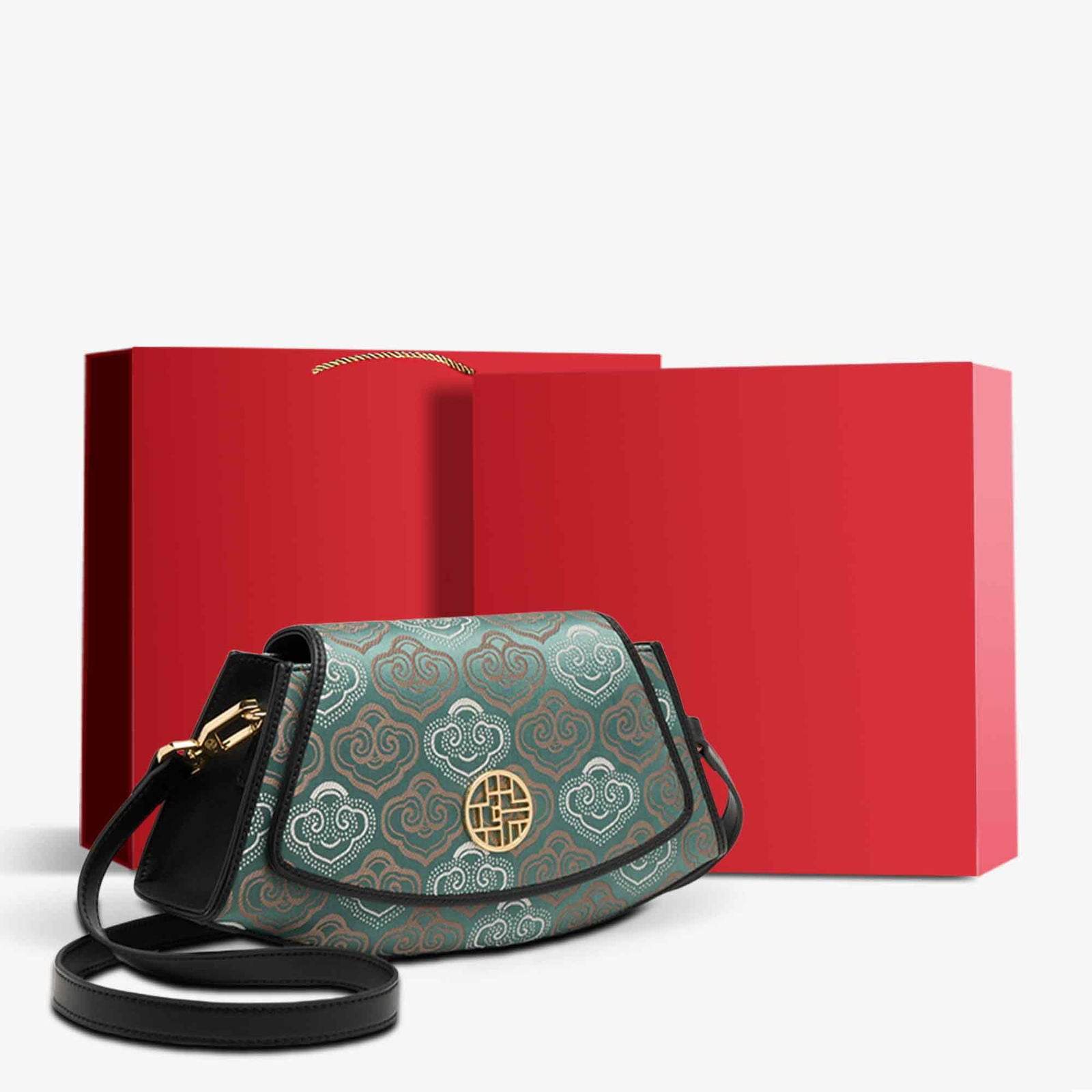 Embroidery Leather Single Shoulder Underarm Bag Auspicious Cloud - SinoCultural -- SC1688-D5 -