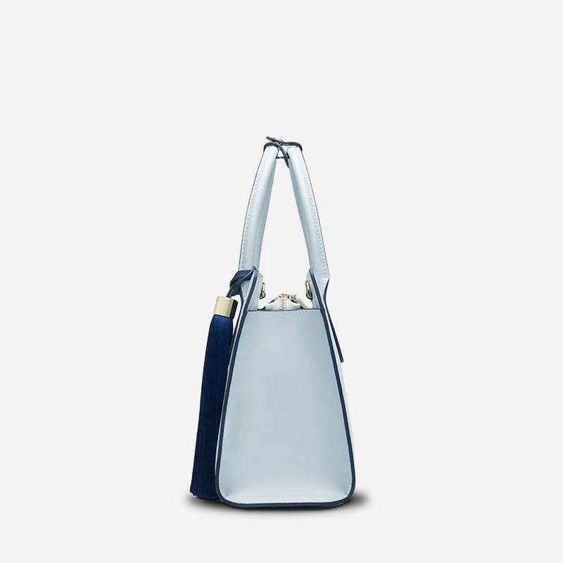 Embroidery Leather Tote Bag Blue Orchid with Pendant - SinoCultural -- P120452 -