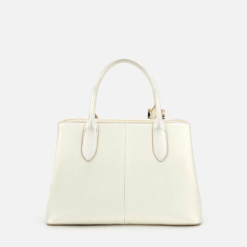 Embroidery Leather Tote Bag White Blooming Peony - SinoCultural -- P120436
