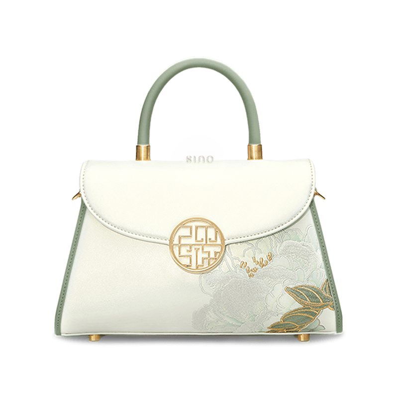 Embroidery Leather White Crossbody Bag Hibiscus Women Handbag - SinoCultural -- P120557