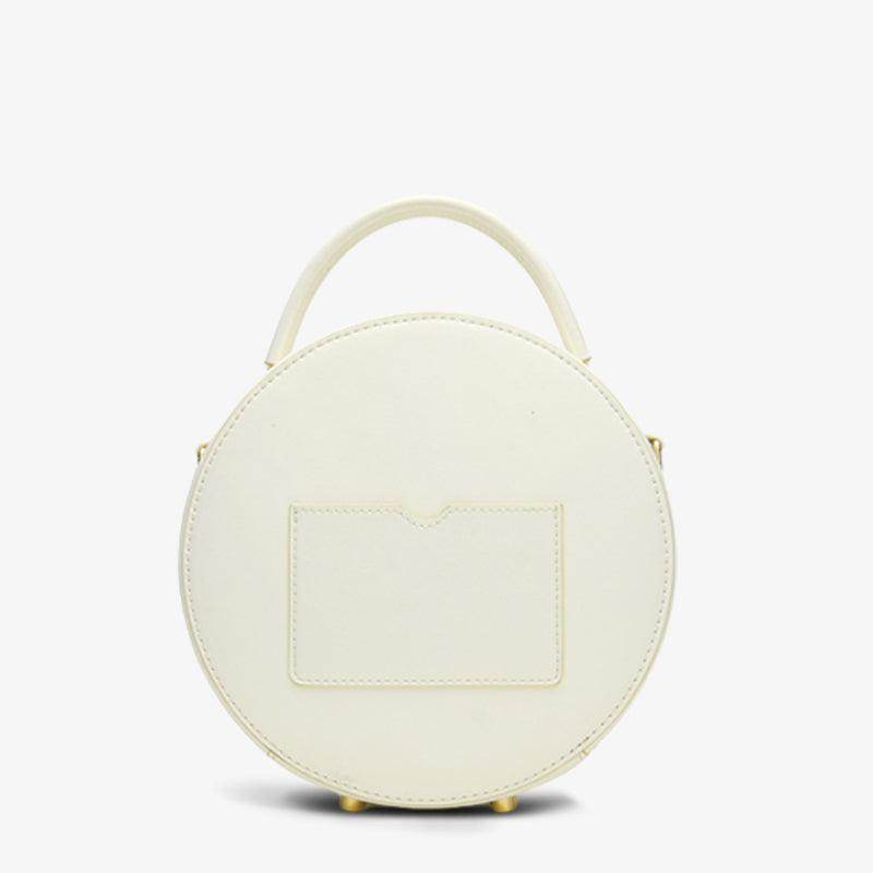 Embroidery Leather White Round Handbag Lotus - SinoCultural -- P120355