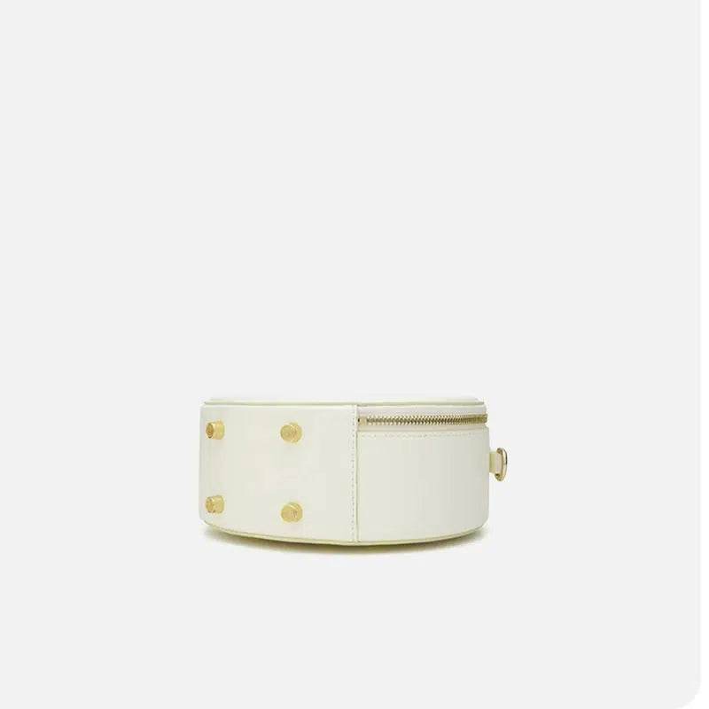 Embroidery Leather White Round Handbag Lotus - SinoCultural -- P120355 -
