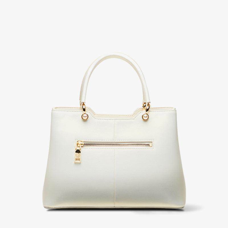 Embroidery Leather White Crossbody Tote Bag Lotus Luxury Gift - SinoCultural -- P120279 -
