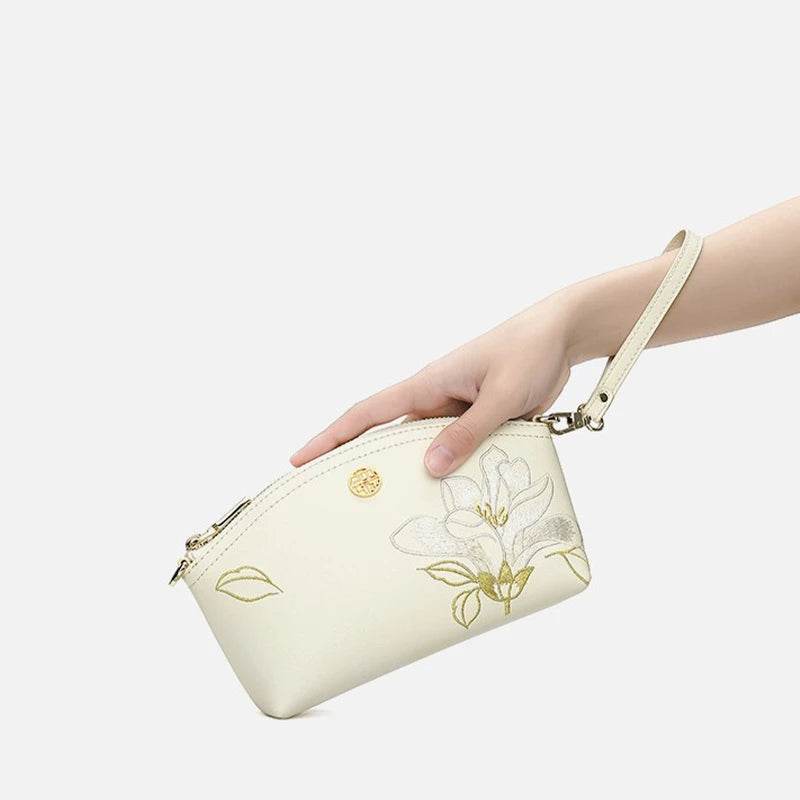 Embroidery Leather Red Magnolia Women‘s Handbag Wallet - SinoCultural -- P220248-1