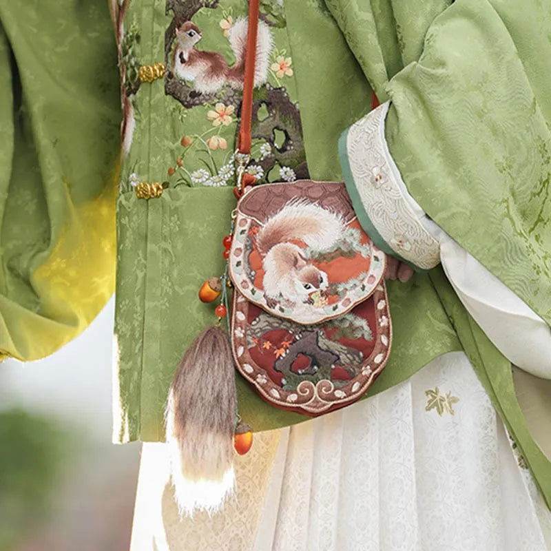 Embroidery Retro Crossbody Phone Wallet Squirrel and Hazel - SinoCultural -- PWCD195