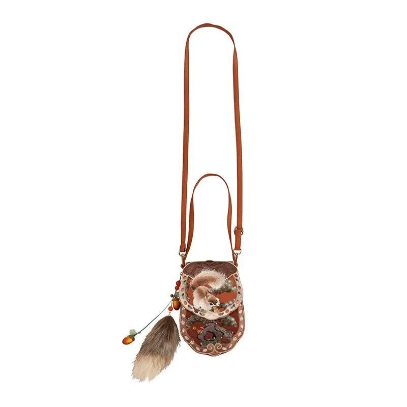 Embroidery Retro Crossbody Phone Wallet Squirrel and Hazel - SinoCultural -- PWCD195