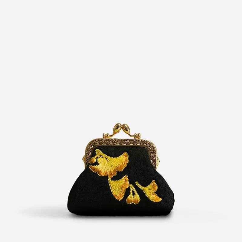 Embroidery Vintage Mini Coin Kiss Lock Purse Wallet - SinoCultural -- PWCD189-2