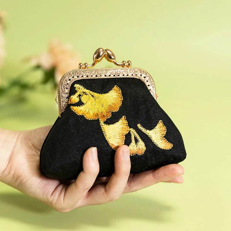 Embroidery Vintage Mini Coin Kiss Lock Purse Wallet - SinoCultural -- PWCD189-2