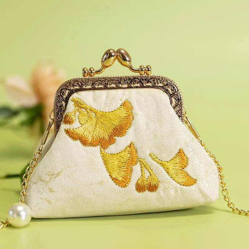 Embroidery Vintage Mini Coin Kiss Lock Purse Wallet - SinoCultural -- PWCD189-2