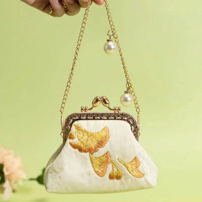 Embroidery Vintage Mini Coin Kiss Lock Purse Wallet - SinoCultural -- PWCD189-2