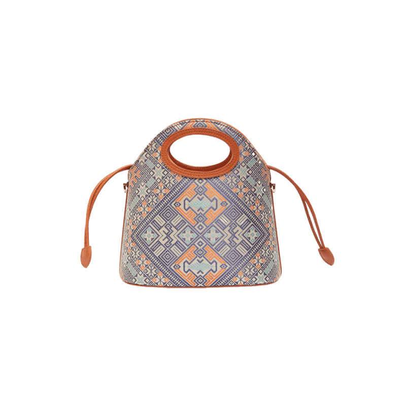 Zhuang Brocade Vintage Drawstring Bucket Bag - SinoCultural -- FJ120670