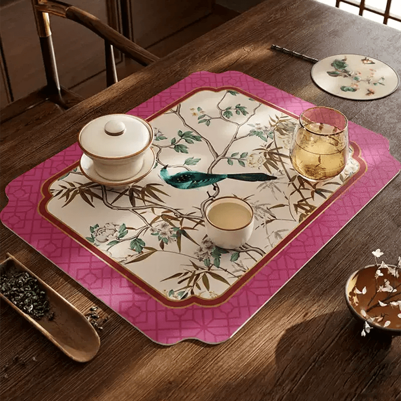 Chinoiserie Retro Pink Floral Bird Kitchen Drain Mat - SinoCultural -- TM065A3040
