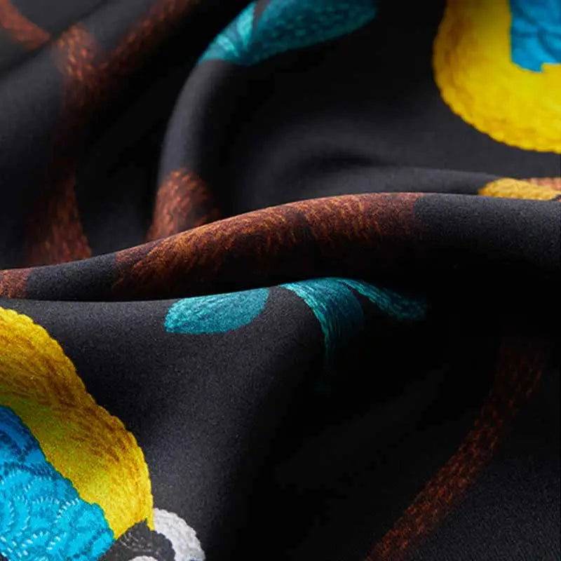 16 Momme Silk Luxury Square Silk Scarf Floral and Avian Design 87x87cm - SinoCultural -- LS041