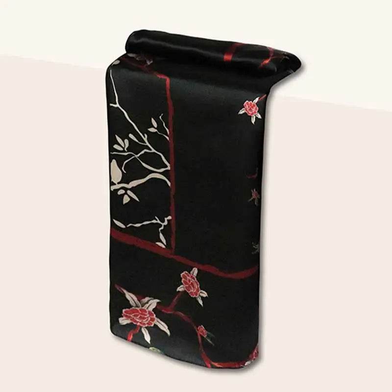 Luxurious Elegant Vintage Black Floral Silk Square Scarf 87 x 87 cm - SinoCultural -- LS035