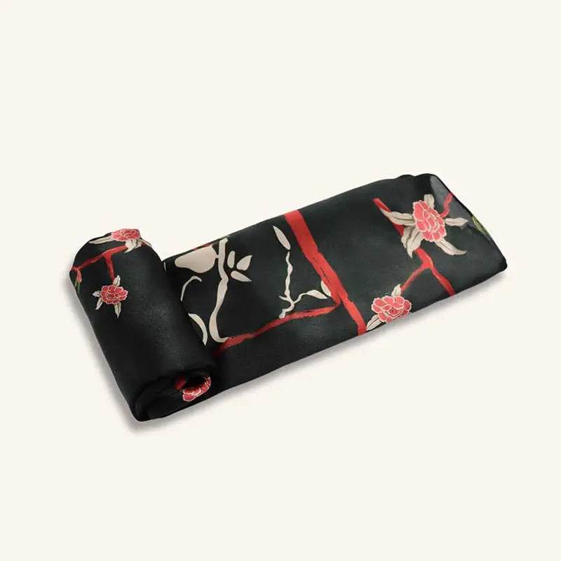Luxurious Elegant Vintage Black Floral Silk Square Scarf 87 x 87 cm - SinoCultural -- LS035