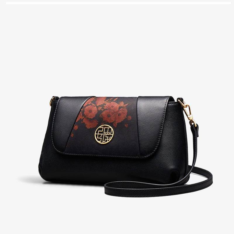 Xiangyunsha Silk Leather Black Casual Shoulder Clutch Bag - SinoCultural -- P210103