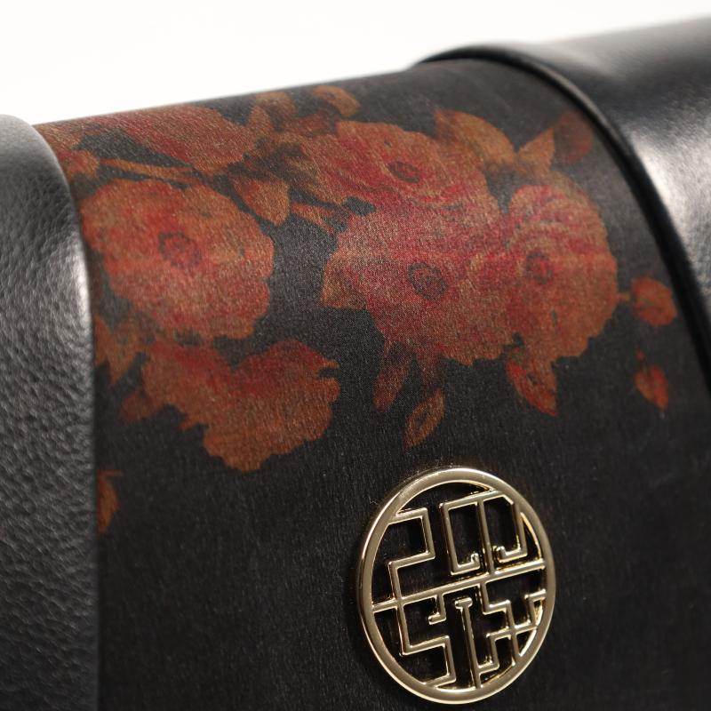 Xiangyunsha Silk Leather Black Casual Shoulder Clutch Bag - SinoCultural -- P210103