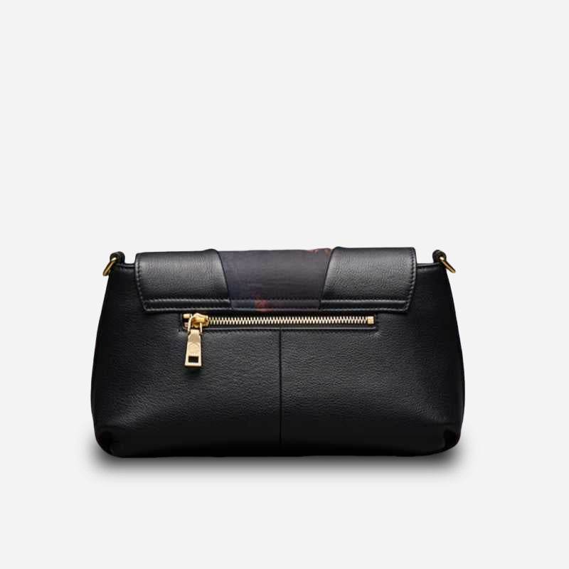 Xiangyunsha Silk Leather Black Casual Shoulder Clutch Bag - SinoCultural -- P210103