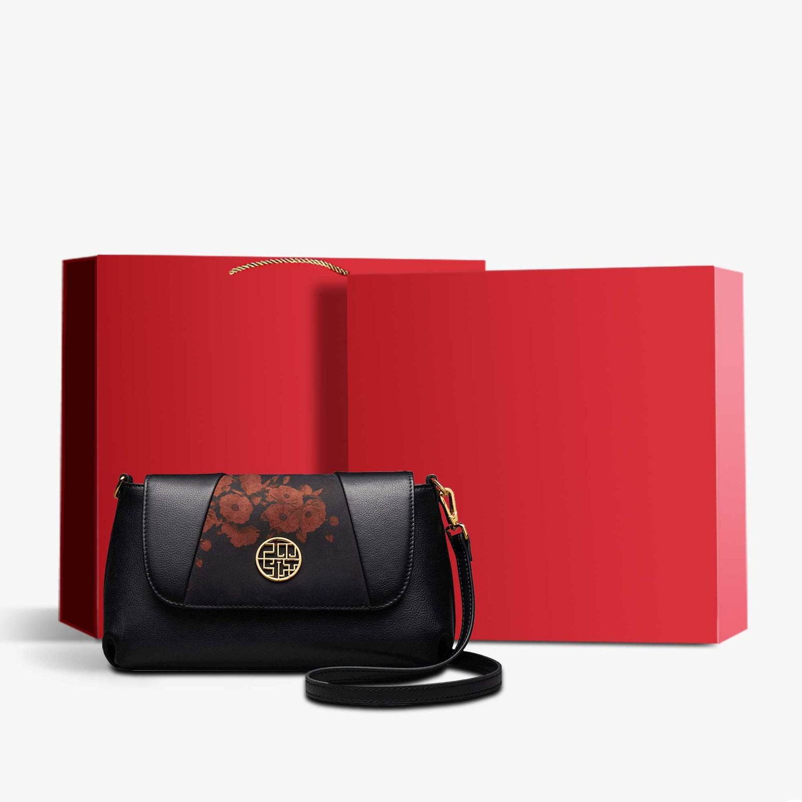 Xiangyunsha Silk Leather Black Casual Shoulder Clutch Bag - SinoCultural -- P210103