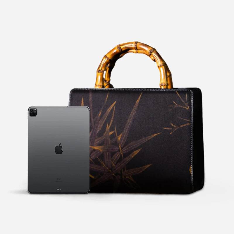 Xiangyunsha Silk Chinese Style Black Bamboo Handle Retro Handbag - SinoCultural -- W4189-2 -