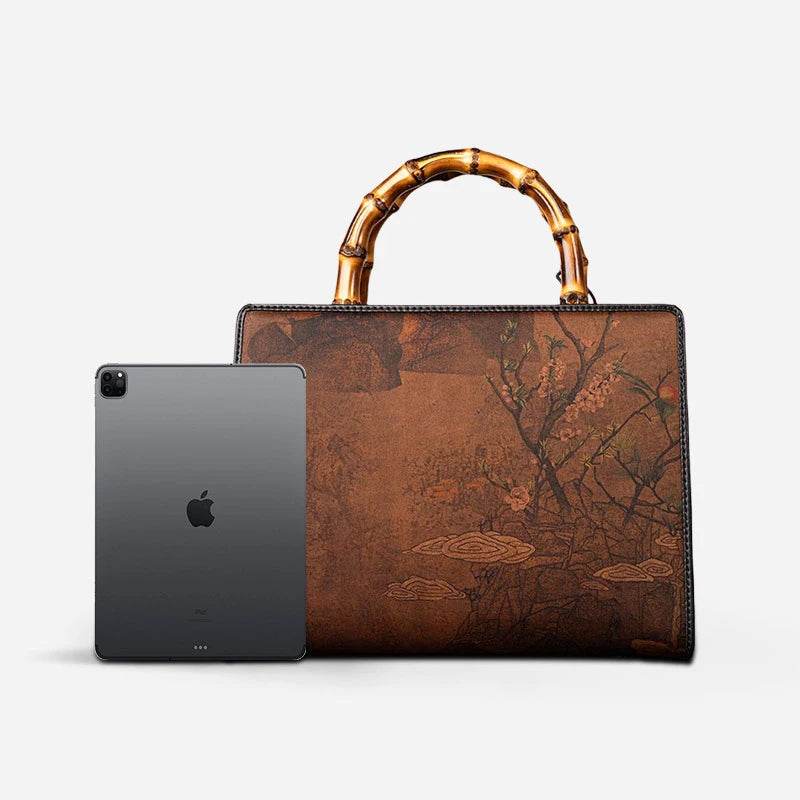 Xiangyunsha Silk Chinese Style Retro Bamboo Handle Tote Handbag - SinoCultural -- W4189-1 -