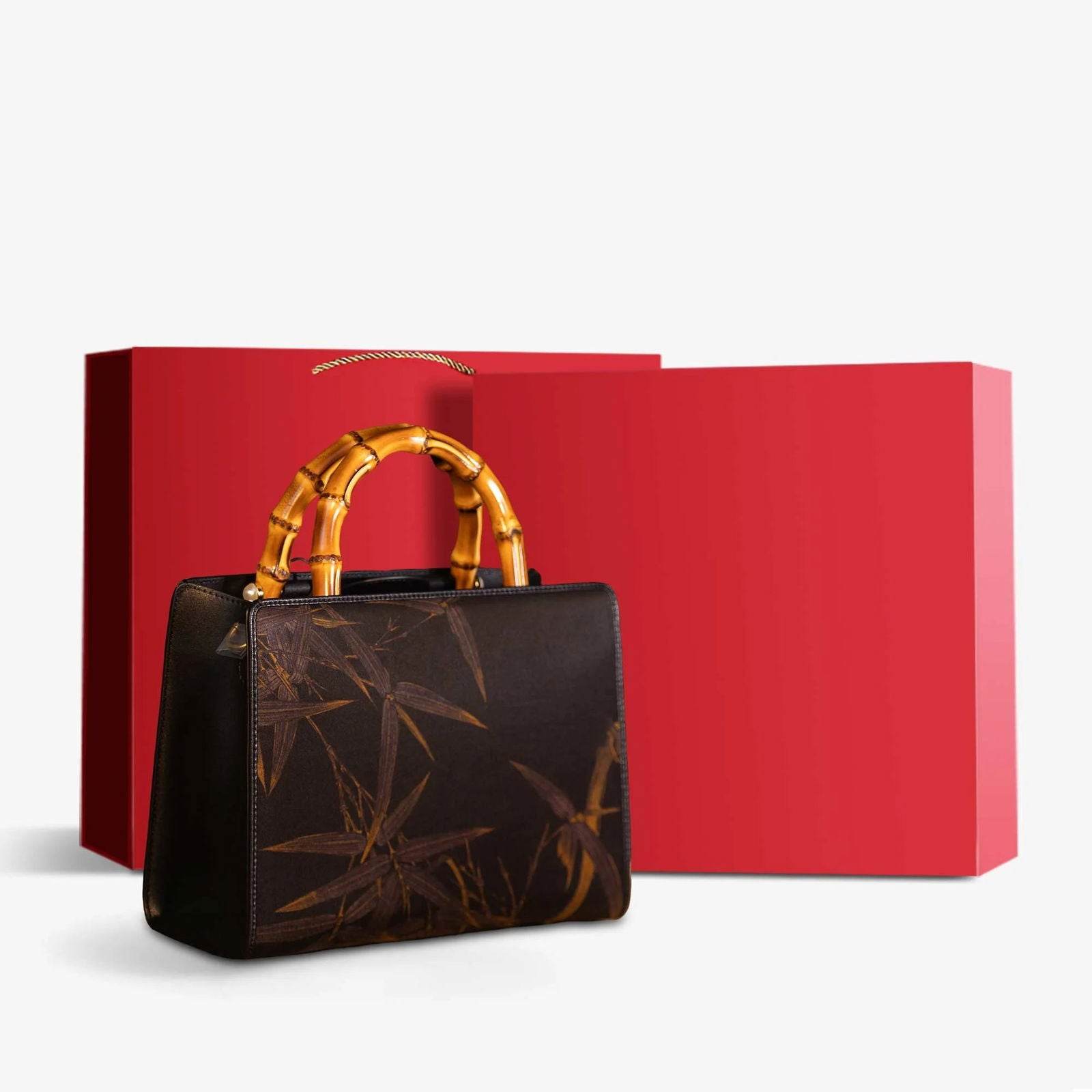 Xiangyunsha Silk Chinese Style Black Bamboo Handle Retro Handbag - SinoCultural -- W4189-2 -