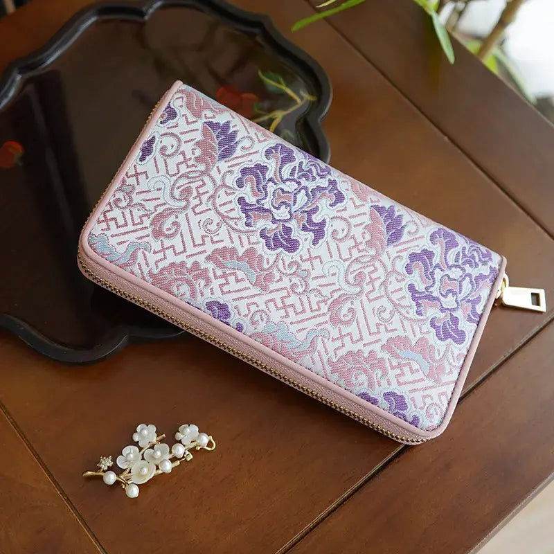 Xiangyunsha Silk Cloud Brocade Heritage Clutch Wallet - SinoCultural -- PWCD196-1