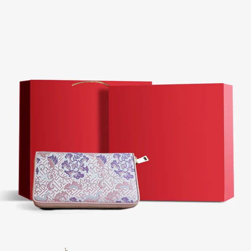 Xiangyunsha Silk Cloud Brocade Heritage Clutch Wallet - SinoCultural -- PWCD196-1