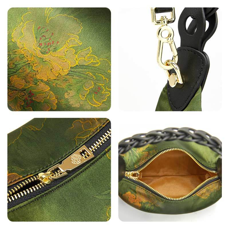 Xiangyunsha Silk Dark Green Mulberry Silk Shoulder Bag - SinoCultural